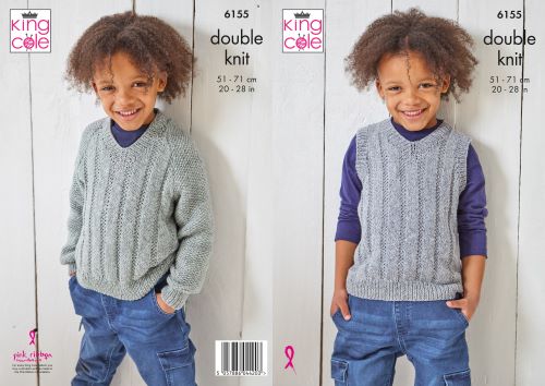 King Cole 6155 Childs DK Sweater Slipover Knitting Pattern