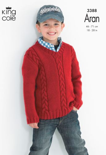 King Cole 3388 Child Cable Knit Sweater Jumper Knitting Pattern