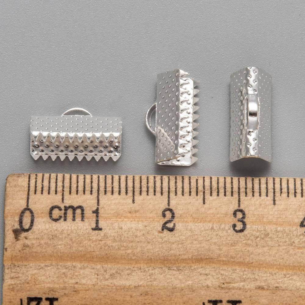 100 Silver Ribbon Cord Ends 7mm x 13mm F74