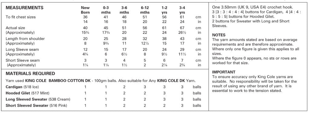 King Cole 3478 Babie DK Cardigan Gilet Sweater Crochet Pattern