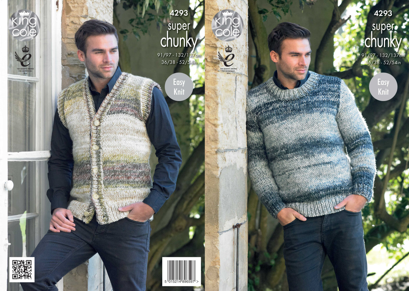 King Cole 4293 Adult Super Chunky Waistcoat Sweater Knitting Pattern