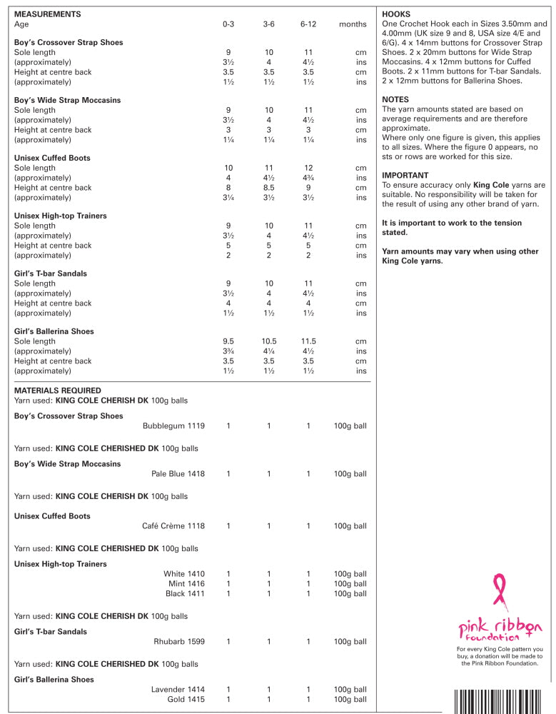 King Cole 4492 DK Crochet Baby Shoes Boots Pattern