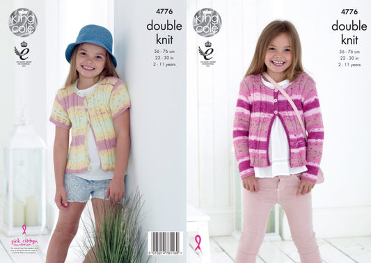 King Cole 4776 Knitting Pattern Girls Cardigans Cottonsoft Crush Double knit