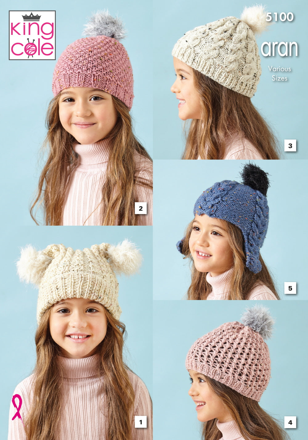 King Cole 5100 Child Aran Hat Knitting Pattern