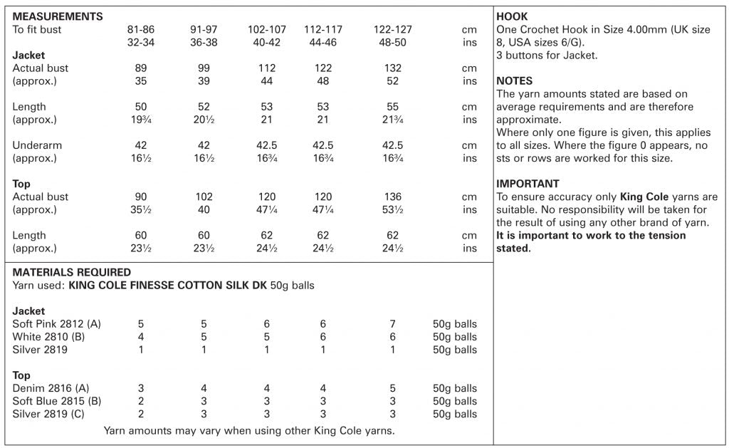 King Cole 5114 Adult DK Crochet Pattern Ladies Jacket Top
