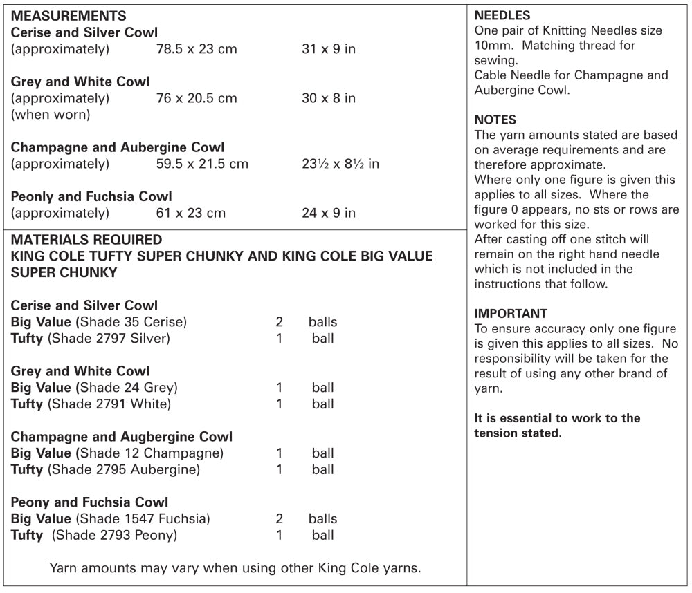 King Cole 5201 Adult Tufty Super Chunky Scarf Knitting Pattern