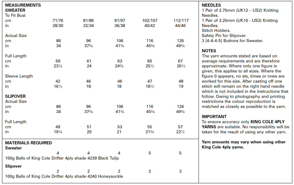 King Cole 5385 4ply Knitting Pattern Sweater Slipover