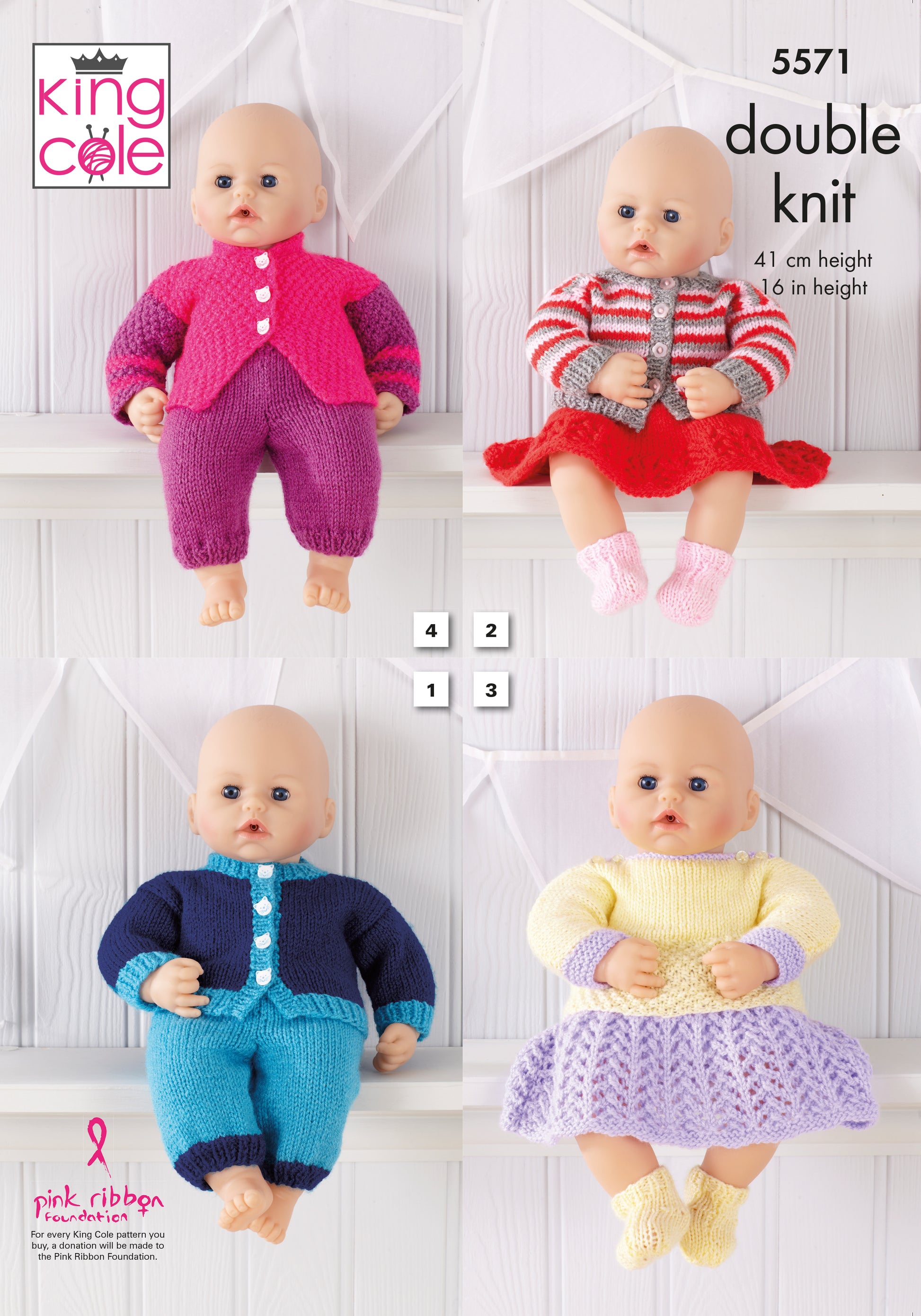 King Cole 5571 DK Dolls Clothes Knitting Pattern
