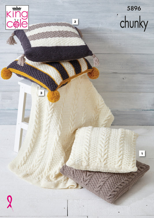 King Cole 5896 Chunky Throw Cushion Covers Knitting Pattern