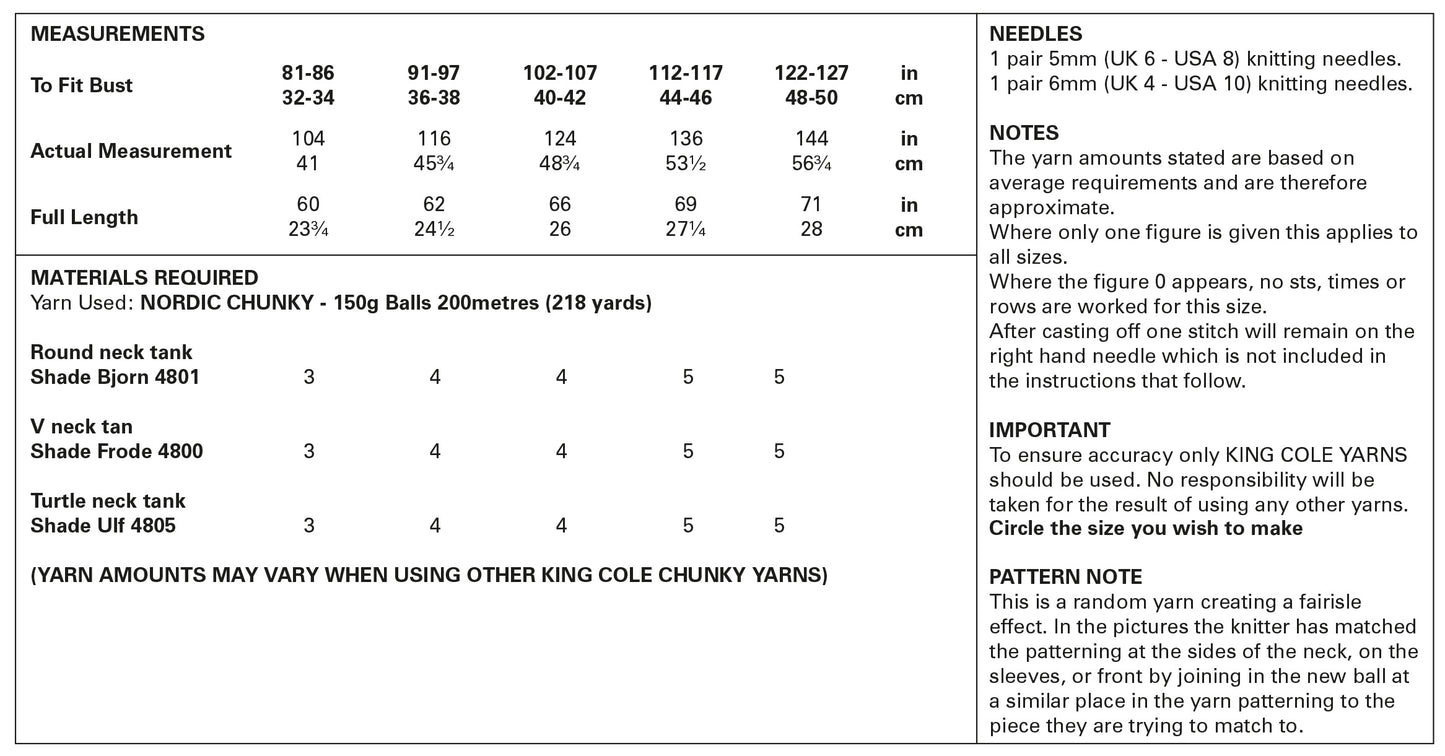 King Cole 5905 Adult Chunky Tank Tops Knitting Pattern