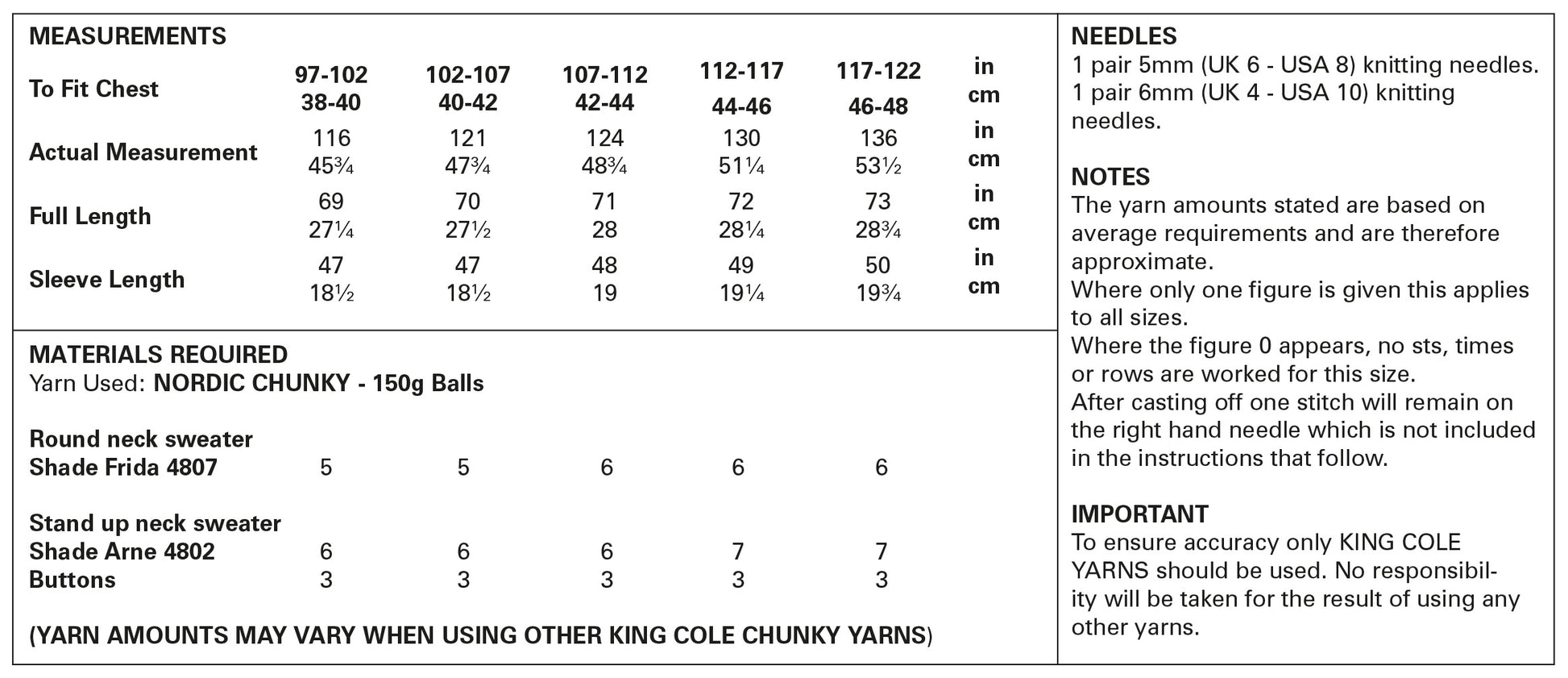 King Cole 5910 Mens Chunky Sweater Knitting Pattern