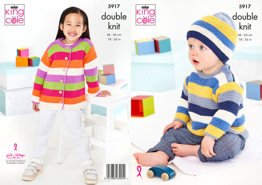 King Cole 5917 Baby Child DK Sweater Hat Cardigan Knitting Pattern