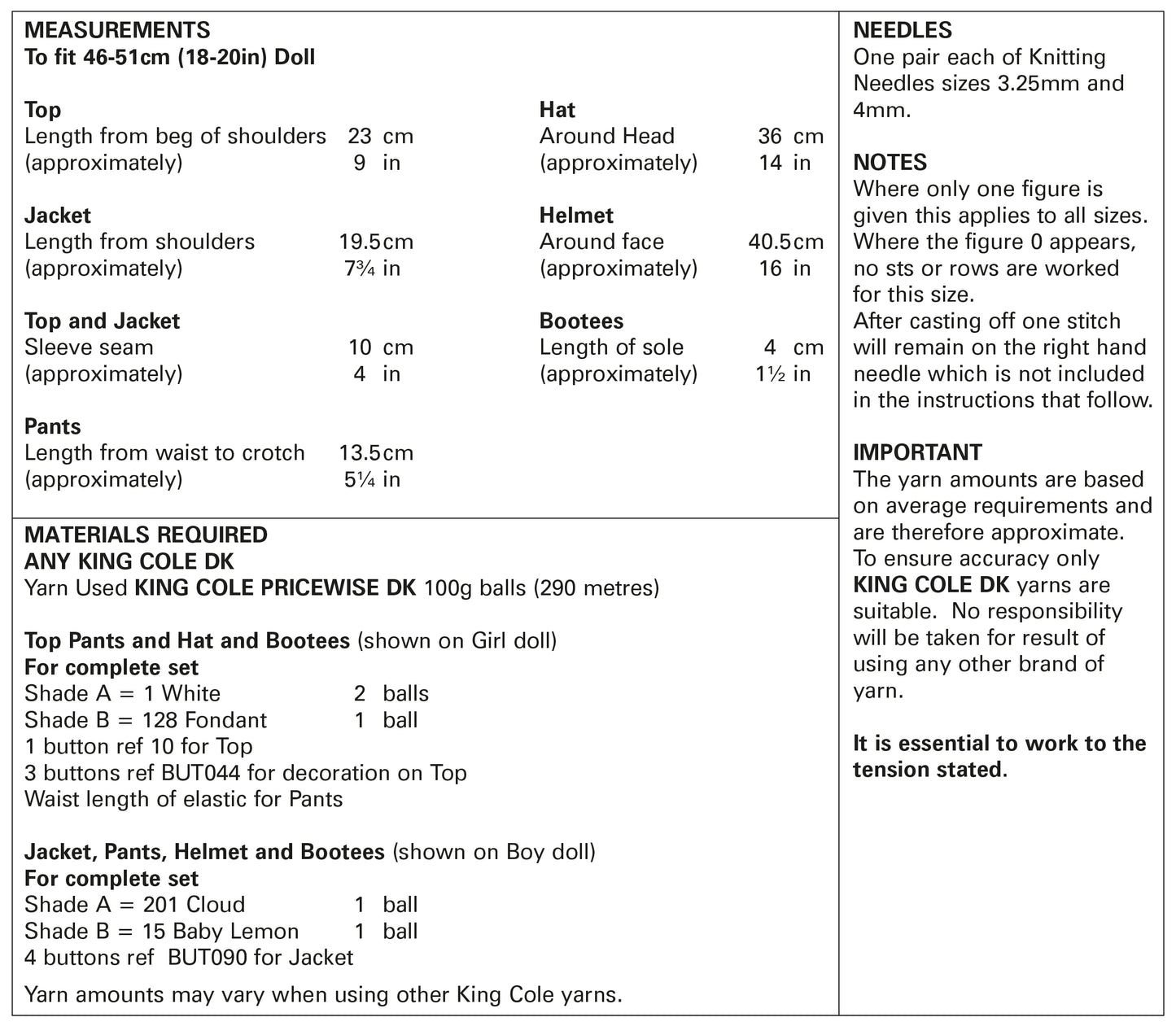 King Cole 5924 DK Dolls Clothes Knitting Pattern