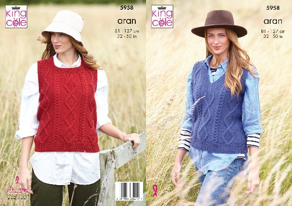 King Cole 5958 Adult Aran Tank Top Knitting Pattern