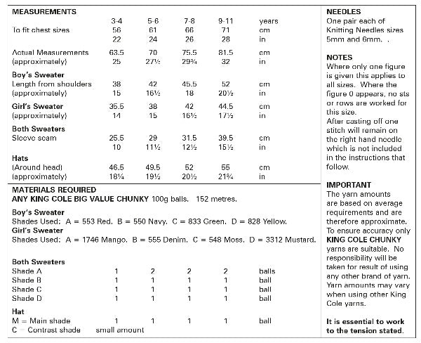 King Cole 6018 Child Chunky Sweater Hat Knitting Pattern