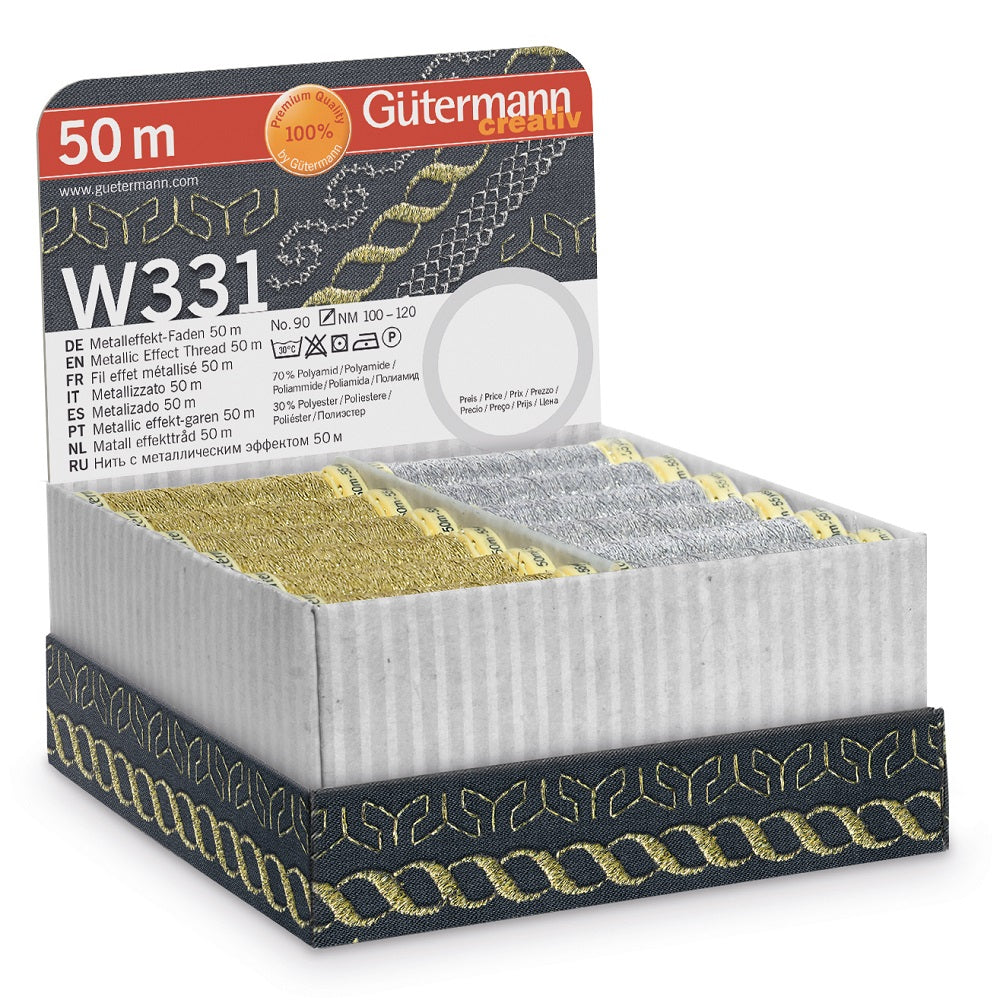 Gutermann Metallic Effect Thread 50m gold or silver