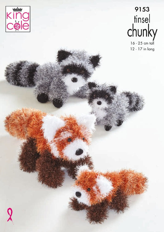King Cole 9153 Red Panda Racoon Tinsel Chunky Toy Knitting Pattern