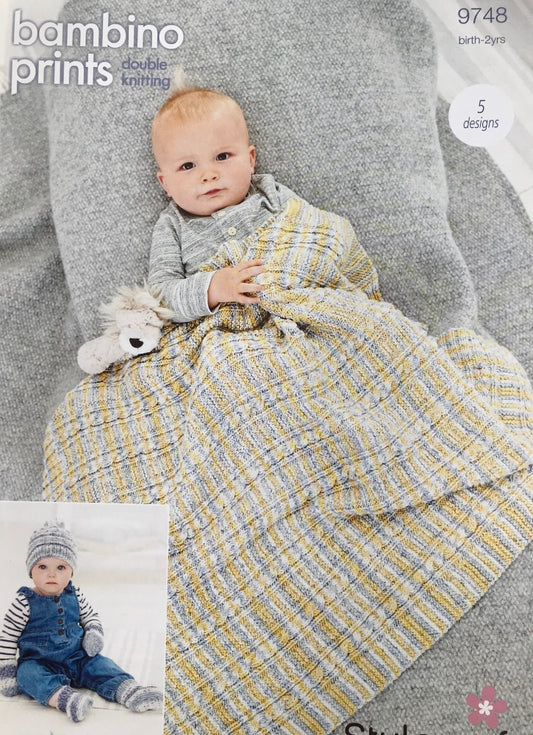 Stylecraft 9748 Baby DK Blanket, Hats, Mitts and Booties Knitting Pattern