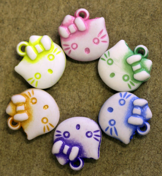 10 Acrylic Kitty Pendants Mixed Colours