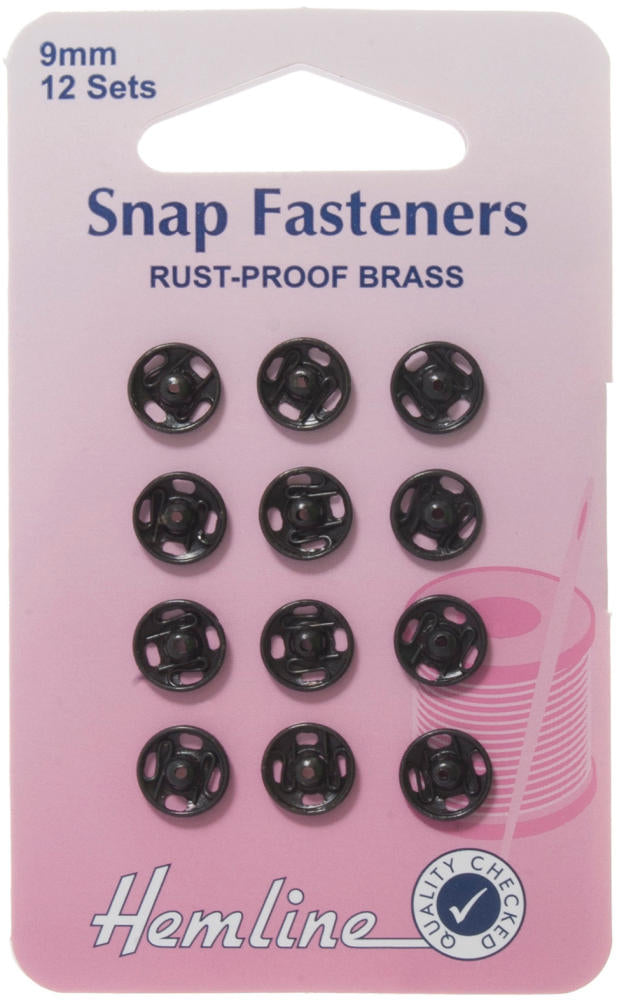 Hemline Snap Fasteners Black 9mm 12 per pack