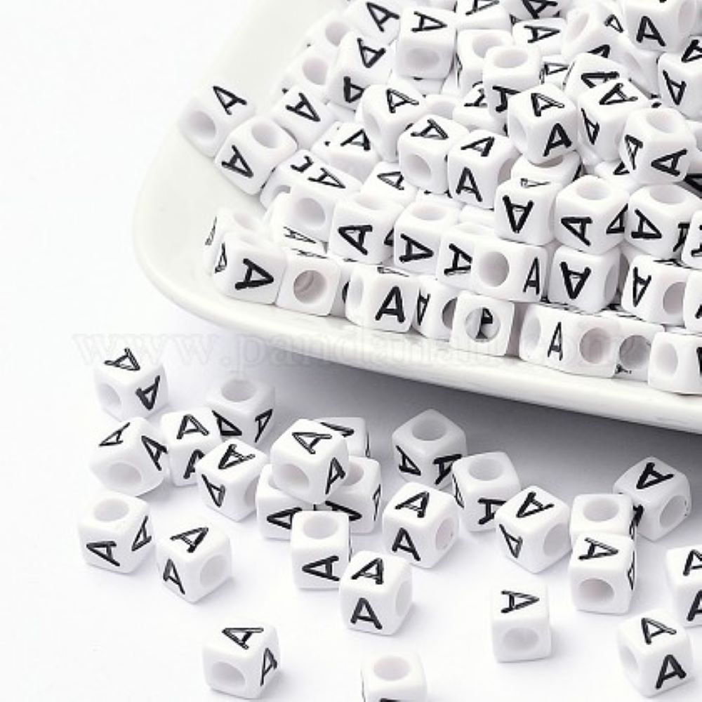 100 White Acrylic Cube Alphabet Letter Beads