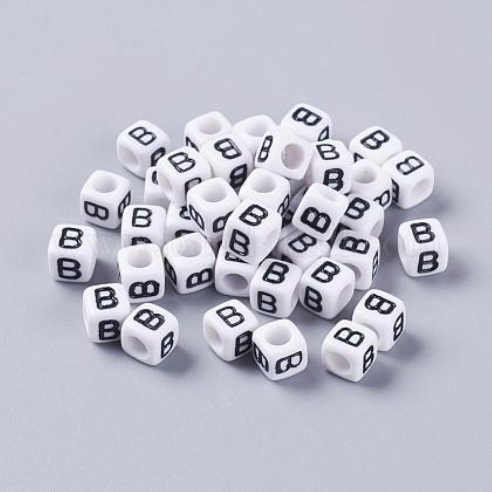 100 White Acrylic Cube Alphabet Letter Beads