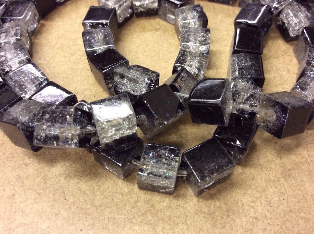 Black Crackle Square Beads