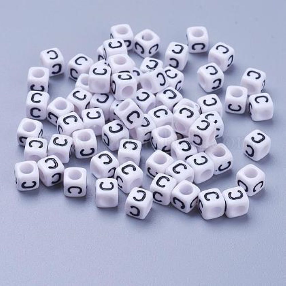 100 White Acrylic Cube Alphabet Letter Beads