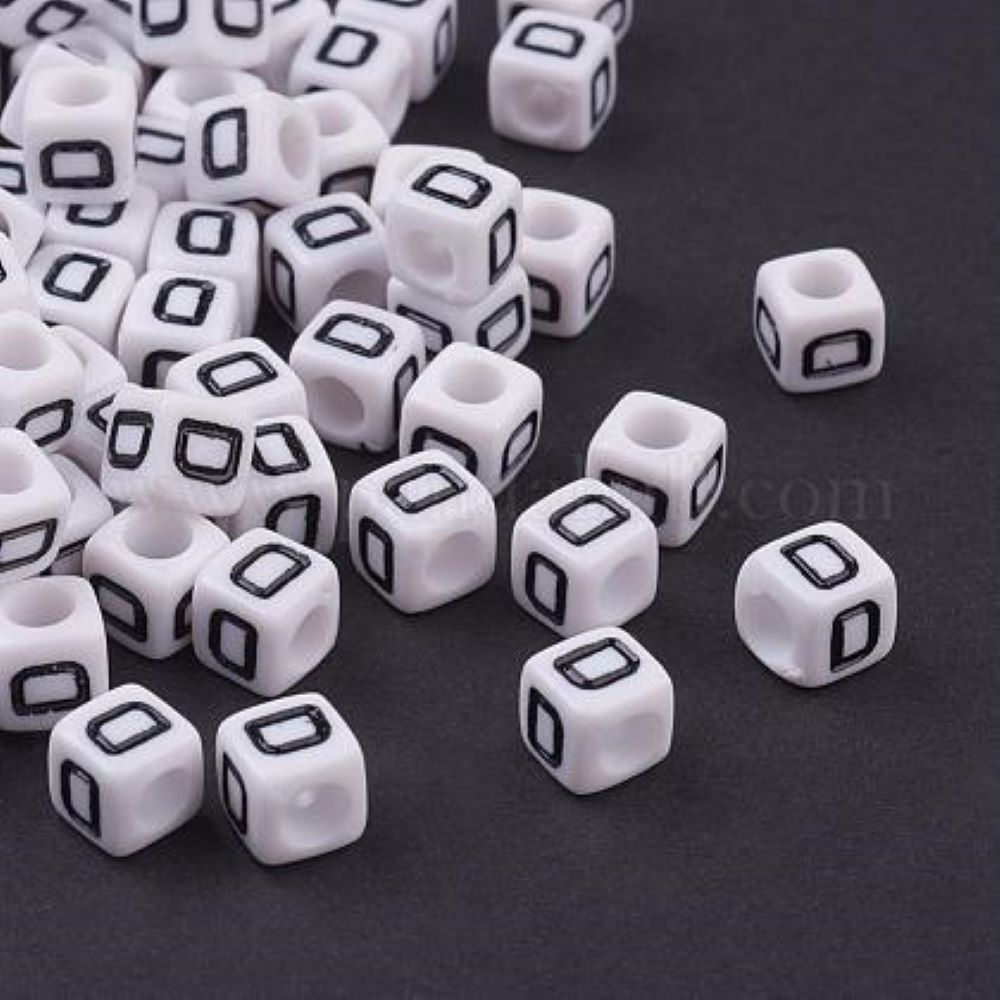 100 White Acrylic Cube Alphabet Letter Beads