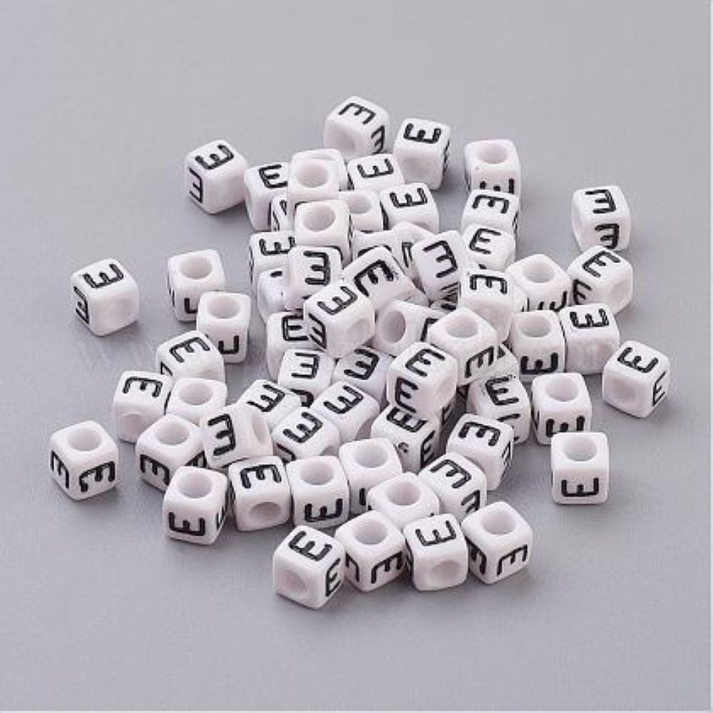 100 White Acrylic Cube Alphabet Letter Beads