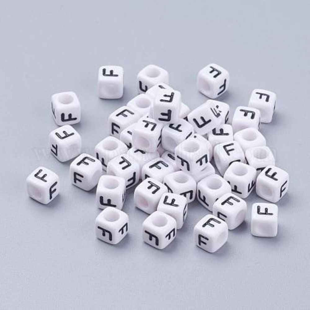 100 White Acrylic Cube Alphabet Letter Beads