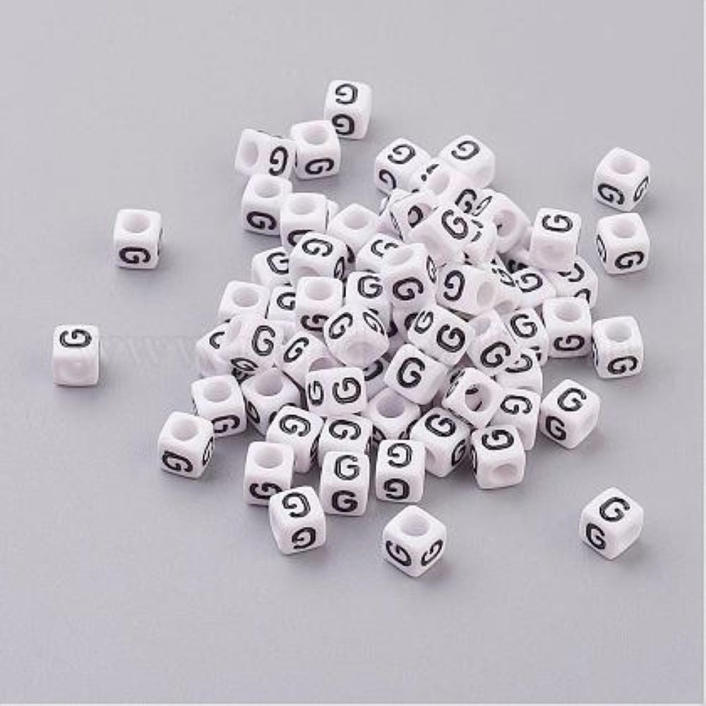 100 White Acrylic Cube Alphabet Letter Beads