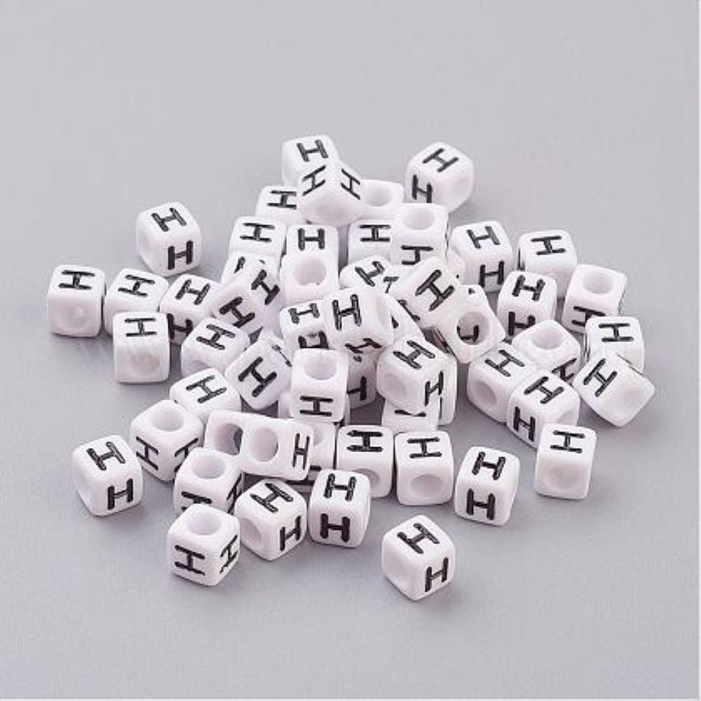 100 White Acrylic Cube Alphabet Letter Beads