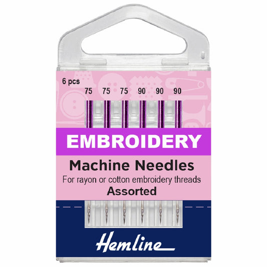 Hemline Embroidery Assortment Machine Needles 6 per pack 