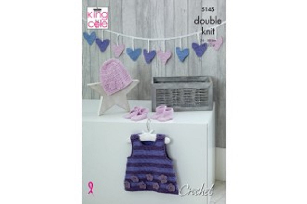 King Cole 5045 Dress Bunting Hat Shoes DK Crochet Pattern