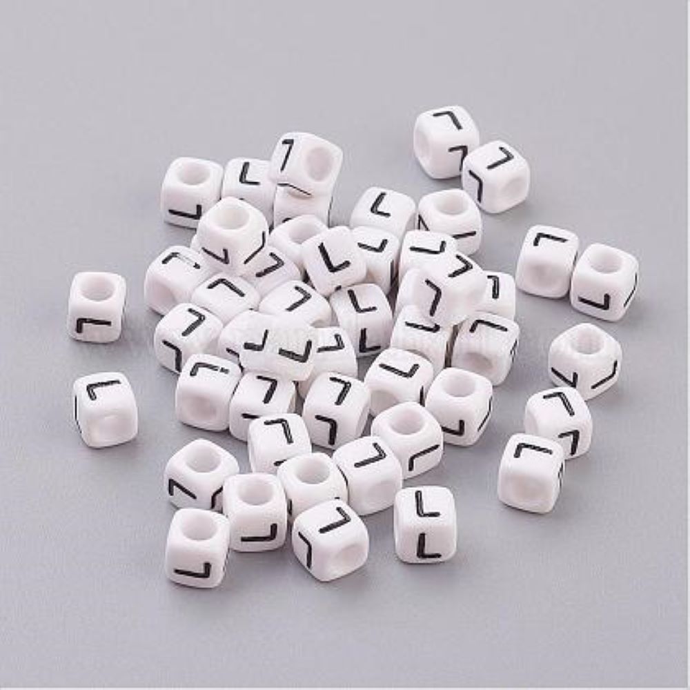 100 White Acrylic Cube Alphabet Letter Beads