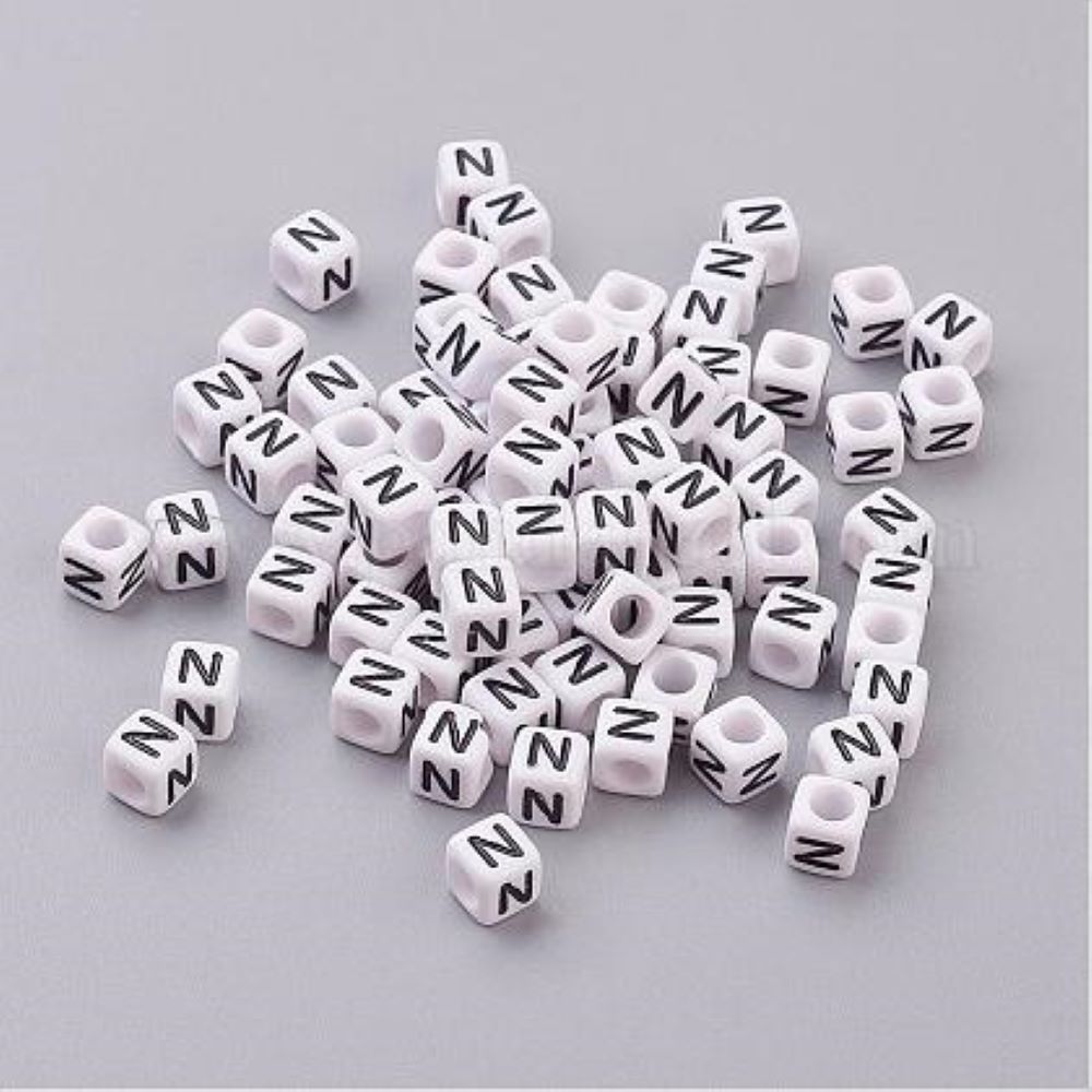 100 White Acrylic Cube Alphabet Letter Beads