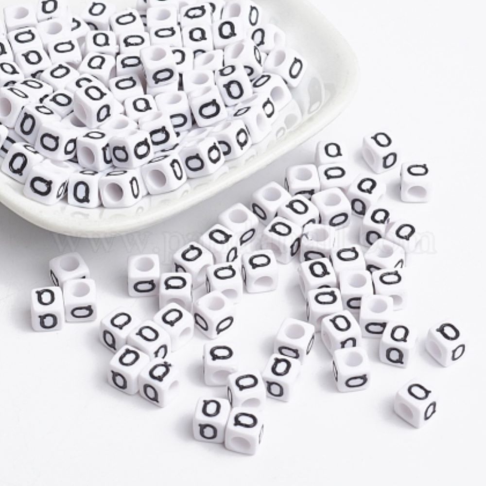 100 White Acrylic Cube Alphabet Letter Beads