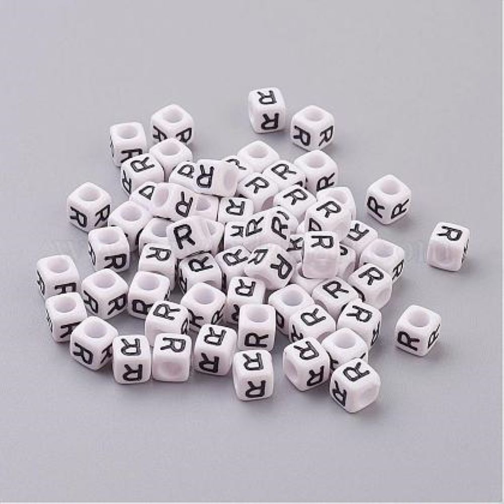 100 White Acrylic Cube Alphabet Letter Beads