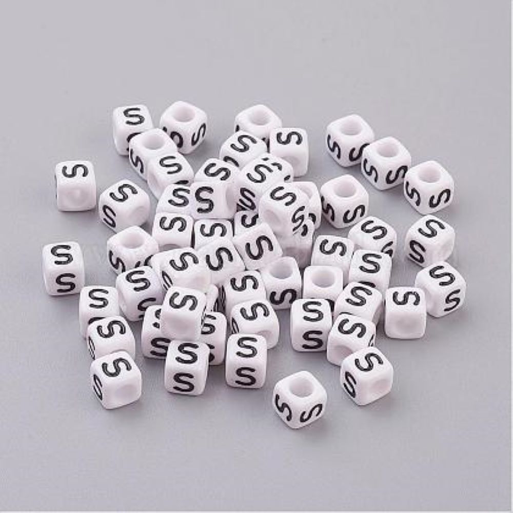 100 White Acrylic Cube Alphabet Letter Beads