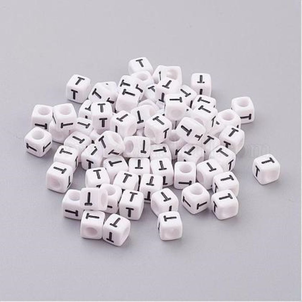 100 White Acrylic Cube Alphabet Letter Beads