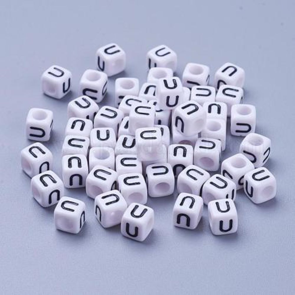 100 White Acrylic Cube Alphabet Letter Beads