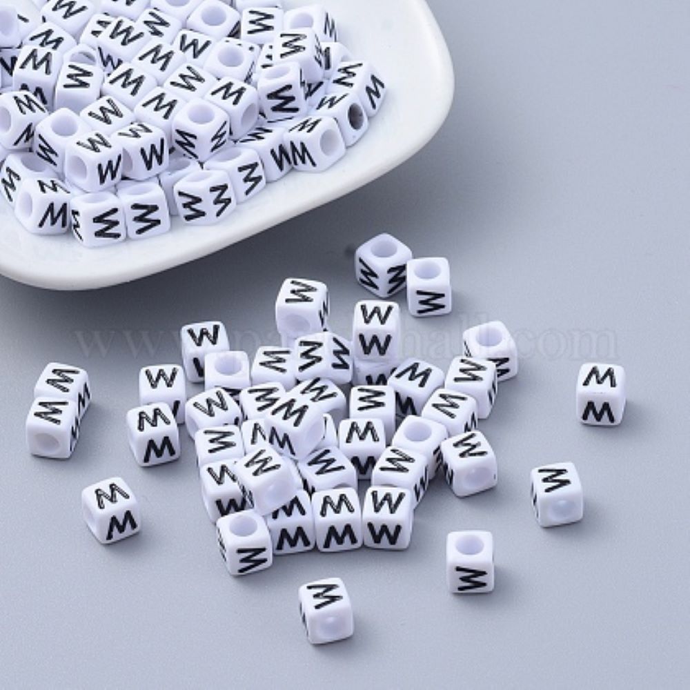 100 White Acrylic Cube Alphabet Letter Beads