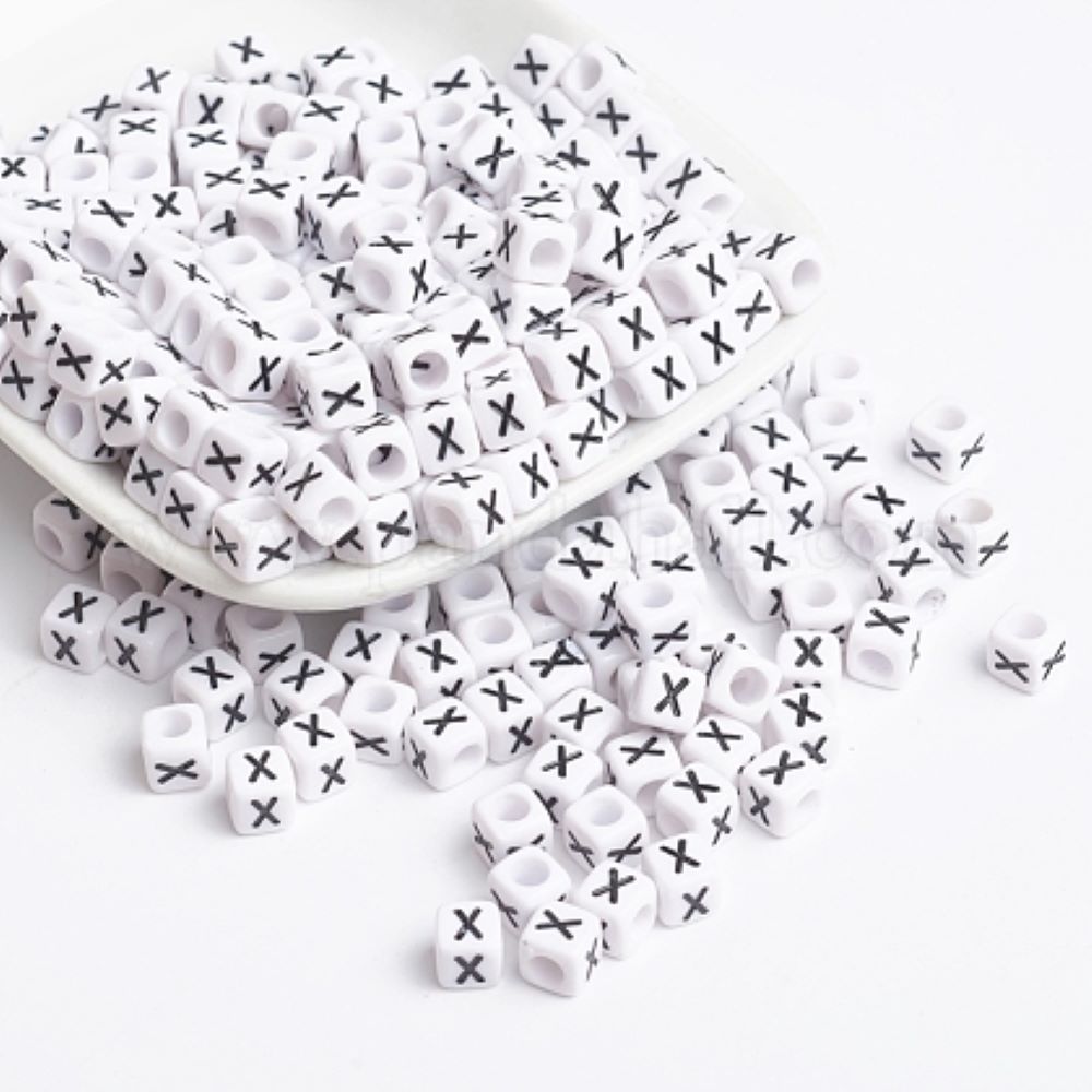 100 White Acrylic Cube Alphabet Letter Beads