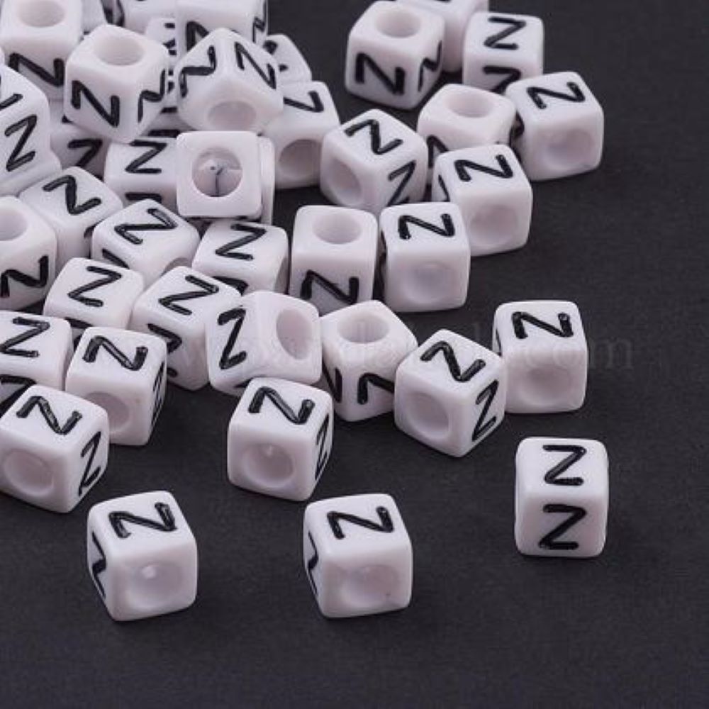 100 White Acrylic Cube Alphabet Letter Beads