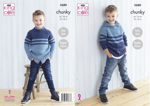 King Cole 5680 Child Chunky Sweater Hoodie Knitting Pattern