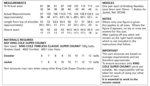 King Cole 5829 Adult Super Chunky Jacket Knitting Pattern