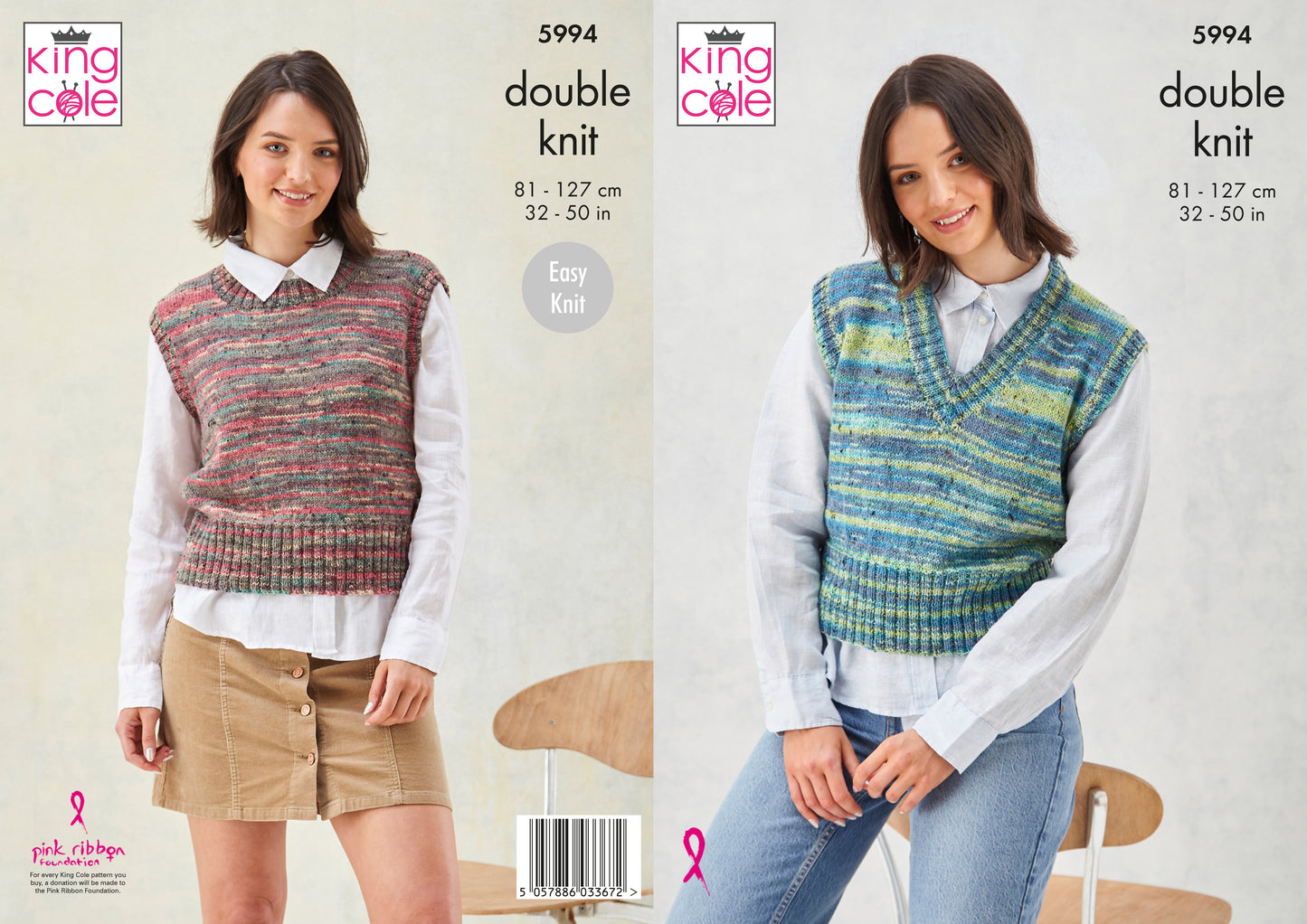 King Cole 5994 Adult DK Round V-Neck Tank Tops Knitting Pattern