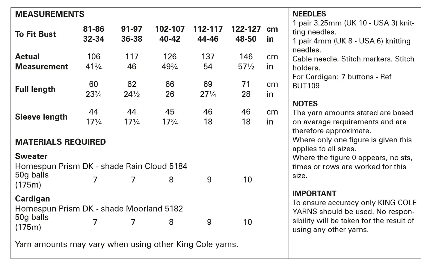 King Cole 5998 Adult DK Sweater Cardigan Knitting Pattern