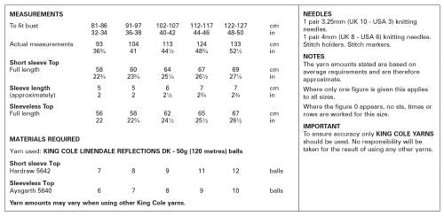 King Cole 6128 Adult DK Short Sleeveless Top Knitting Pattern